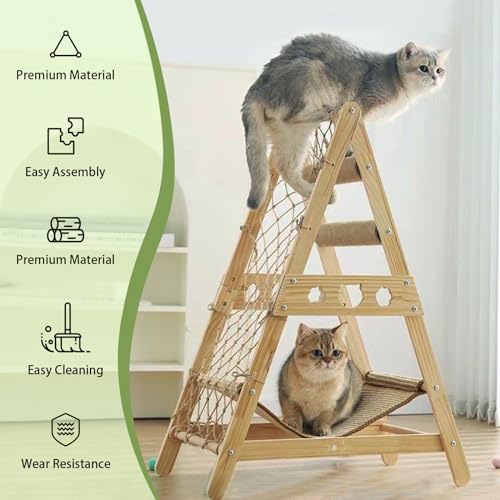 Cat Tower with Hammock Sisal Ball Solid Wood Cat Tree L232