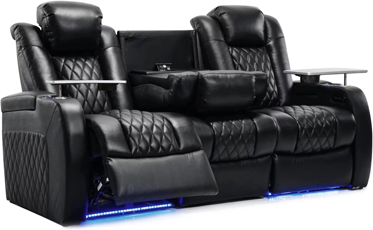 Top Grain Leather Recliner Chair Row of 3 Black W7638