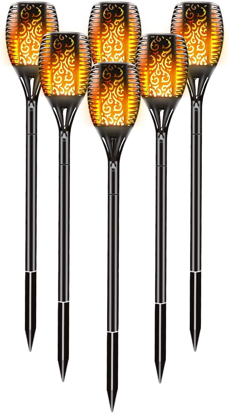 6 Pack Solar Outdoor Lights 96 LED Flickering Flames Waterproof B30342