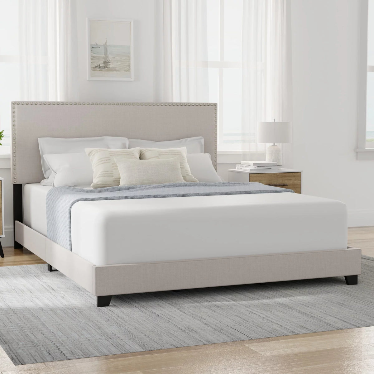 Charcoal Fabric Upholstered Queen Bed D5904
