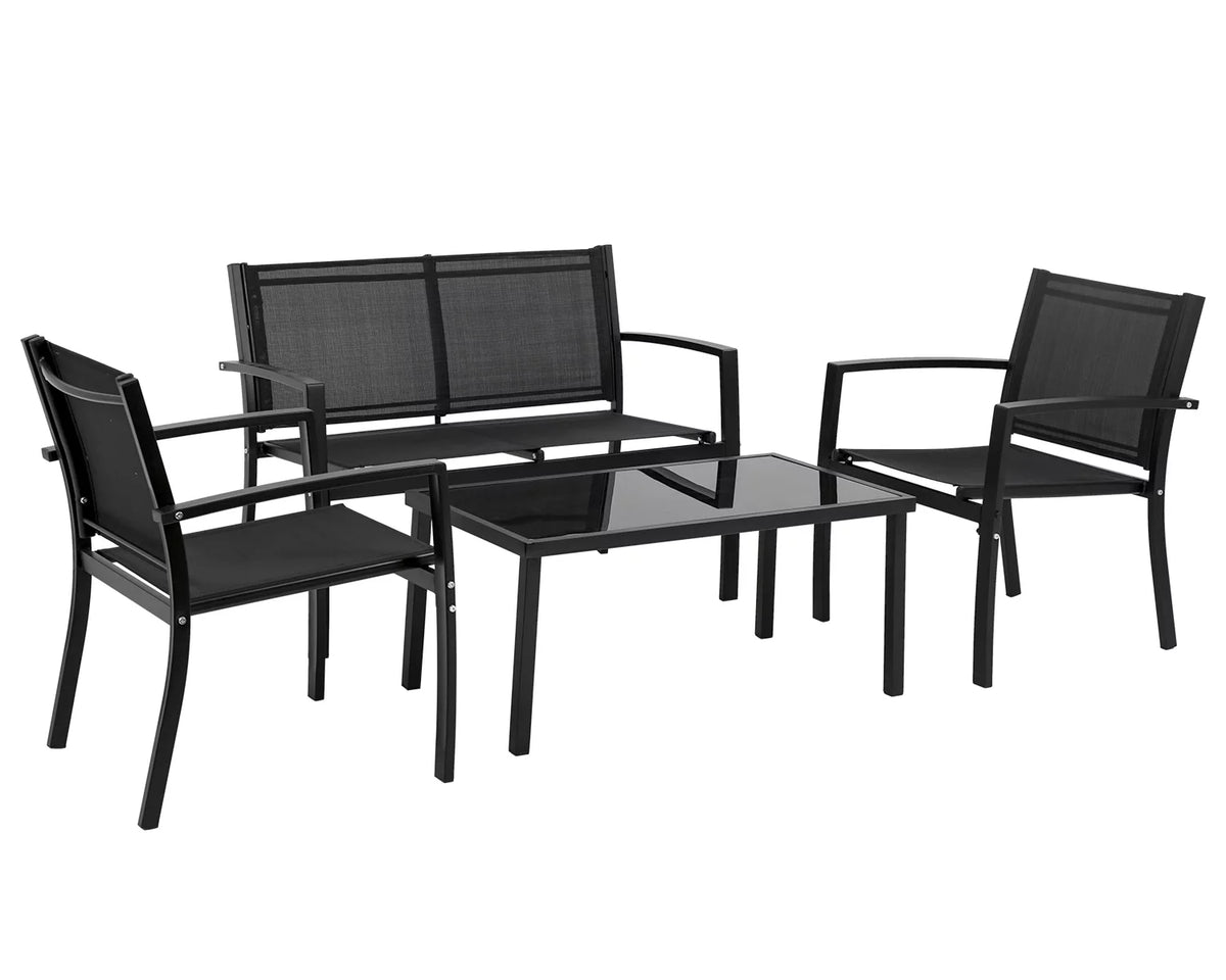 4 Piece Patio Conversation Set with Tempered Glass Tabletop Black X59753