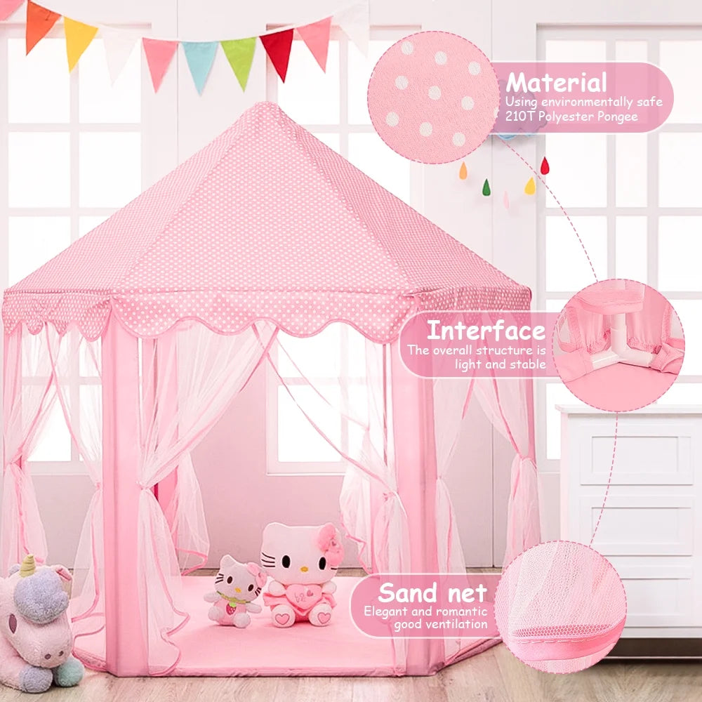 Pink Castle Play Tent with Led Lights E4959