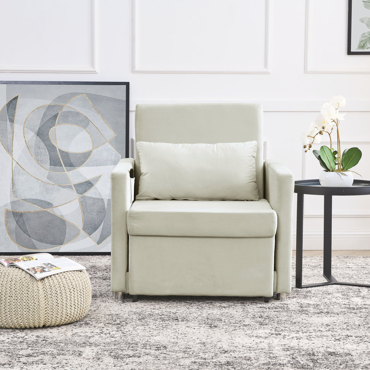 Beige Velvet Convertible Chair Bed Y277917
