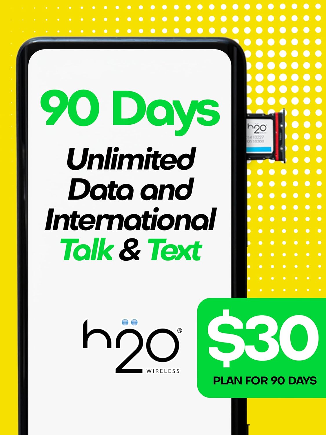 SIM Card with Unlimited Data & International Talk & Text and 6GB High-Speed 4G LTE/5G Data Coverage (90-Day Plan) K6244