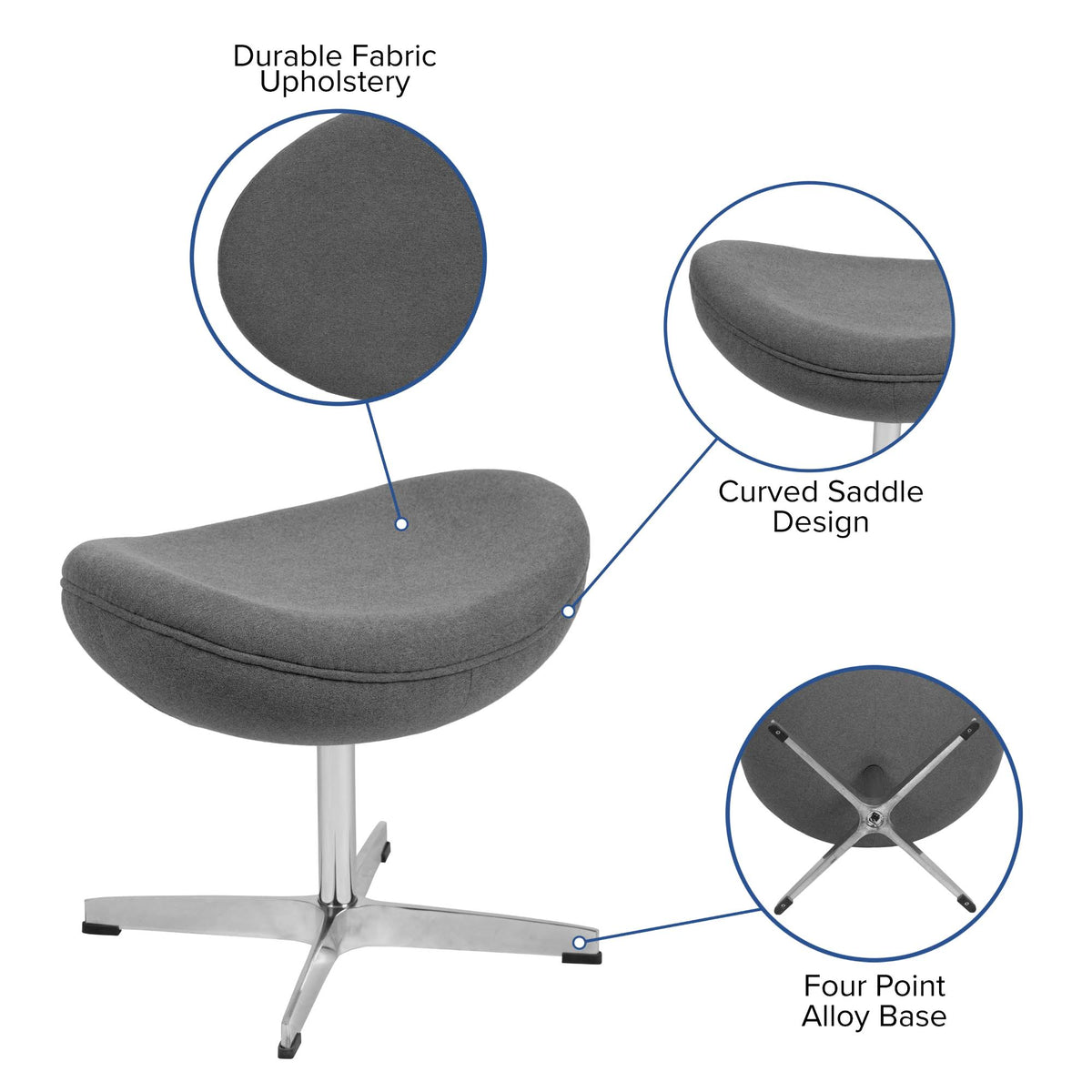 Gray Fabric Saddle Wing Ottoman D691