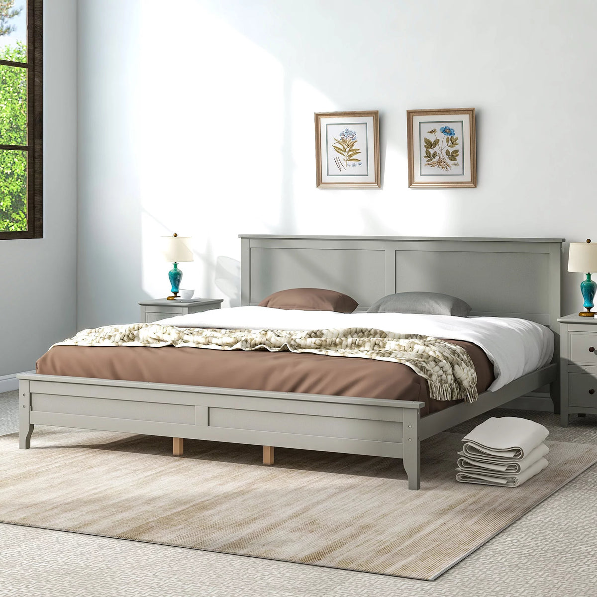 Solid Wood King Platform Bed N320