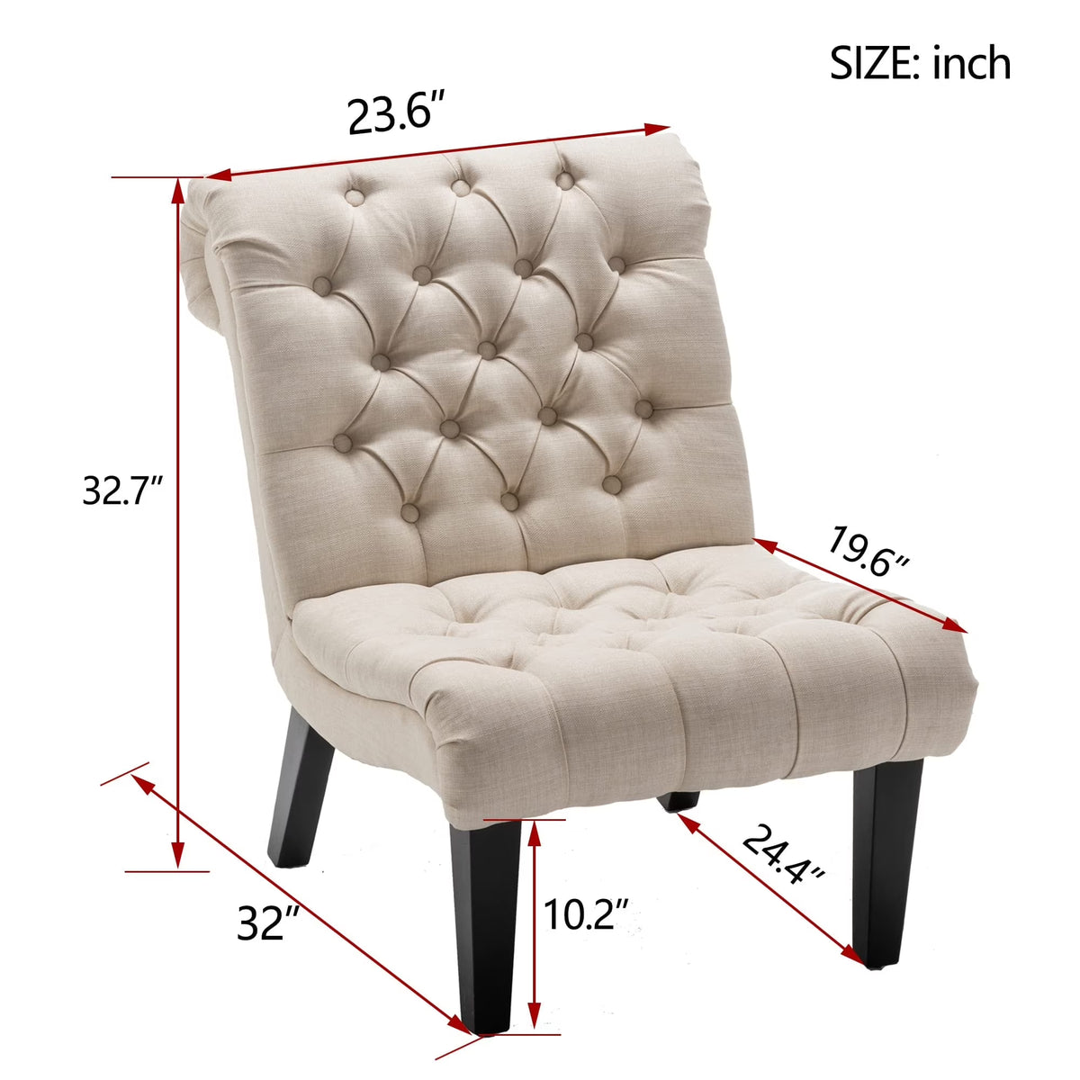 Cream Linen Tufted Accent Chair with Wood Legs P878706