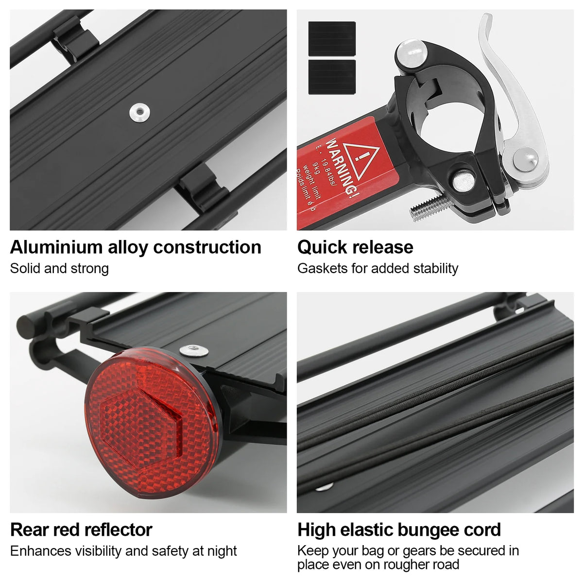 Rear Bike Rack Aluminium Alloy Luggage Carrier with Reflector G29951