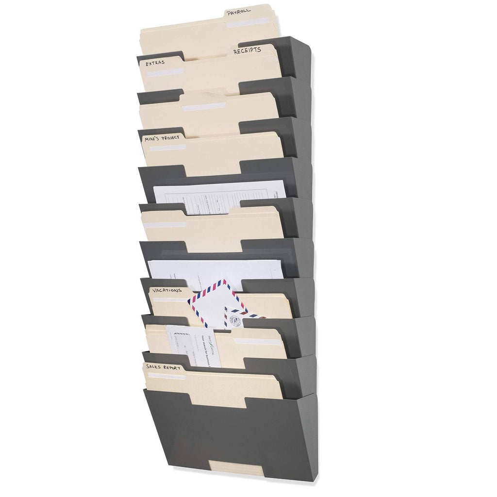 Gray Wall Mount Steel Vertical File Organizer 10 Sectional Modular T755344