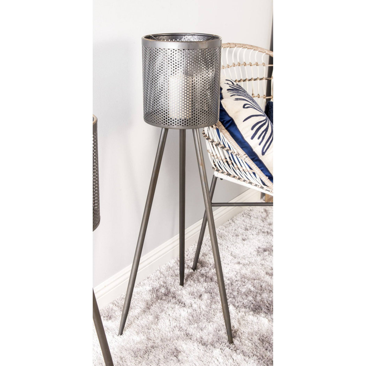 Black Iron and Glass Floor Candle Holder J527071