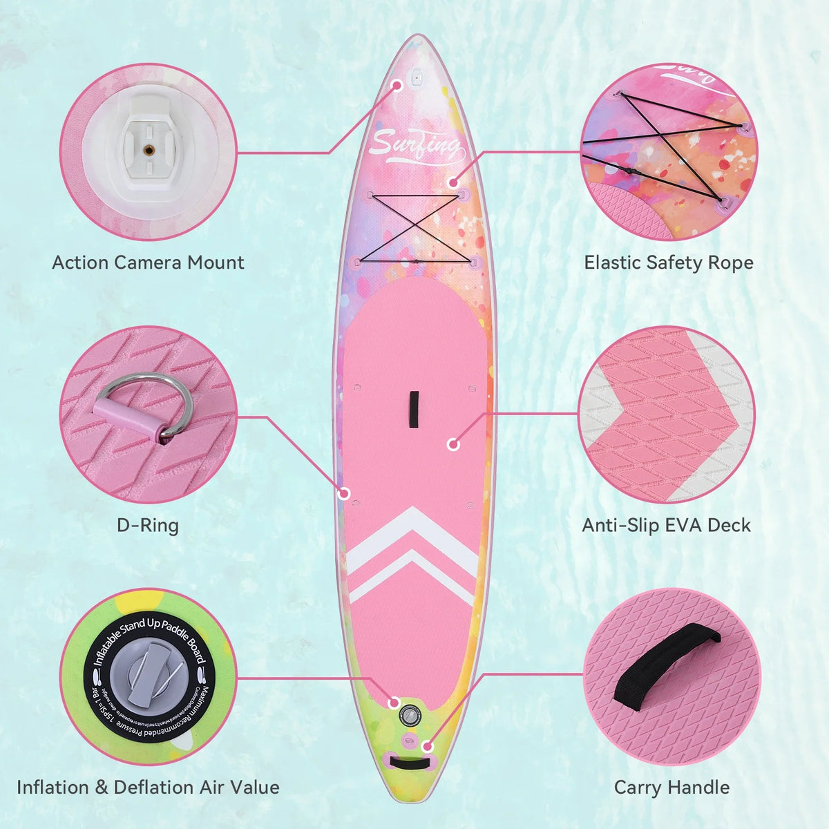 Pink Gradient Inflatable Paddle Board and Kayak Seat Set X6640