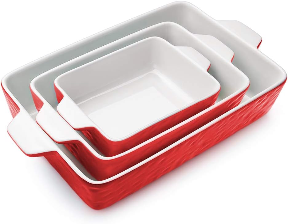 3 PCS Rectangular Ceramic Glaze Baking Dish Set E98113