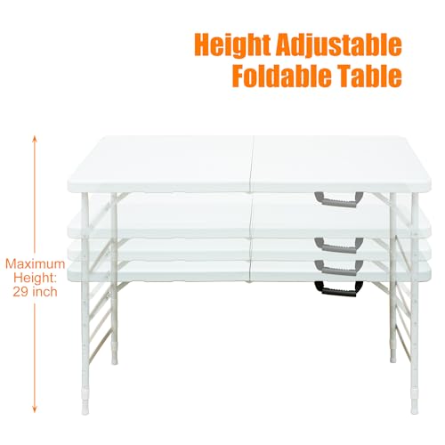 4ft White Plastic Folding Table with Carry Handle E249793