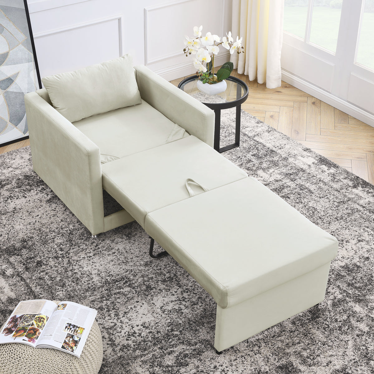Beige Velvet Convertible Chair Bed Y277917
