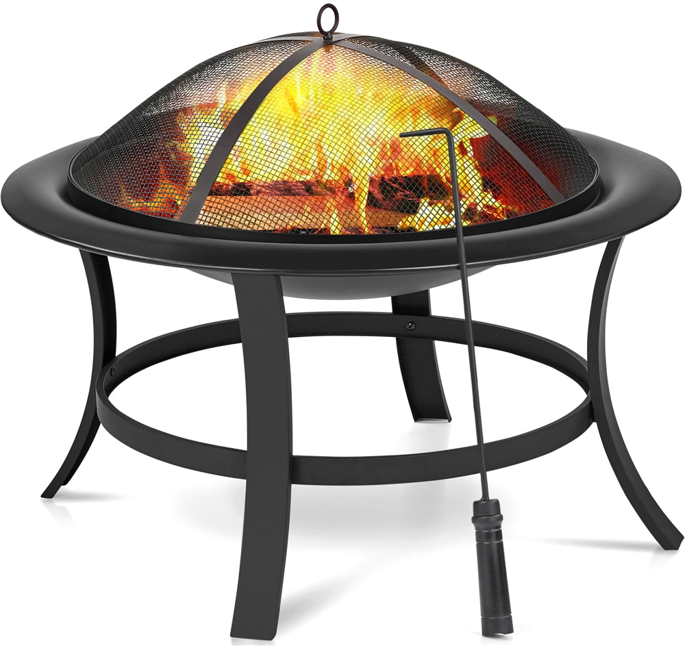 Black Iron Fire Pit with Spark Screen and Wood Grate V395