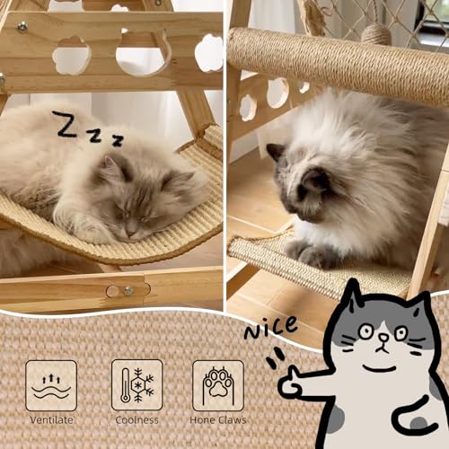 Cat Tower with Hammock Sisal Ball Solid Wood Cat Tree L232