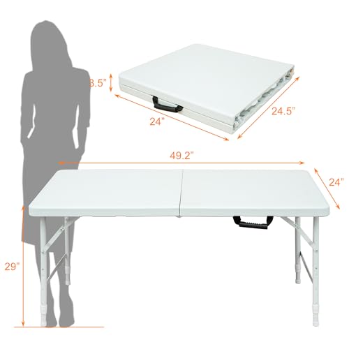 4ft White Plastic Folding Table with Carry Handle E249793