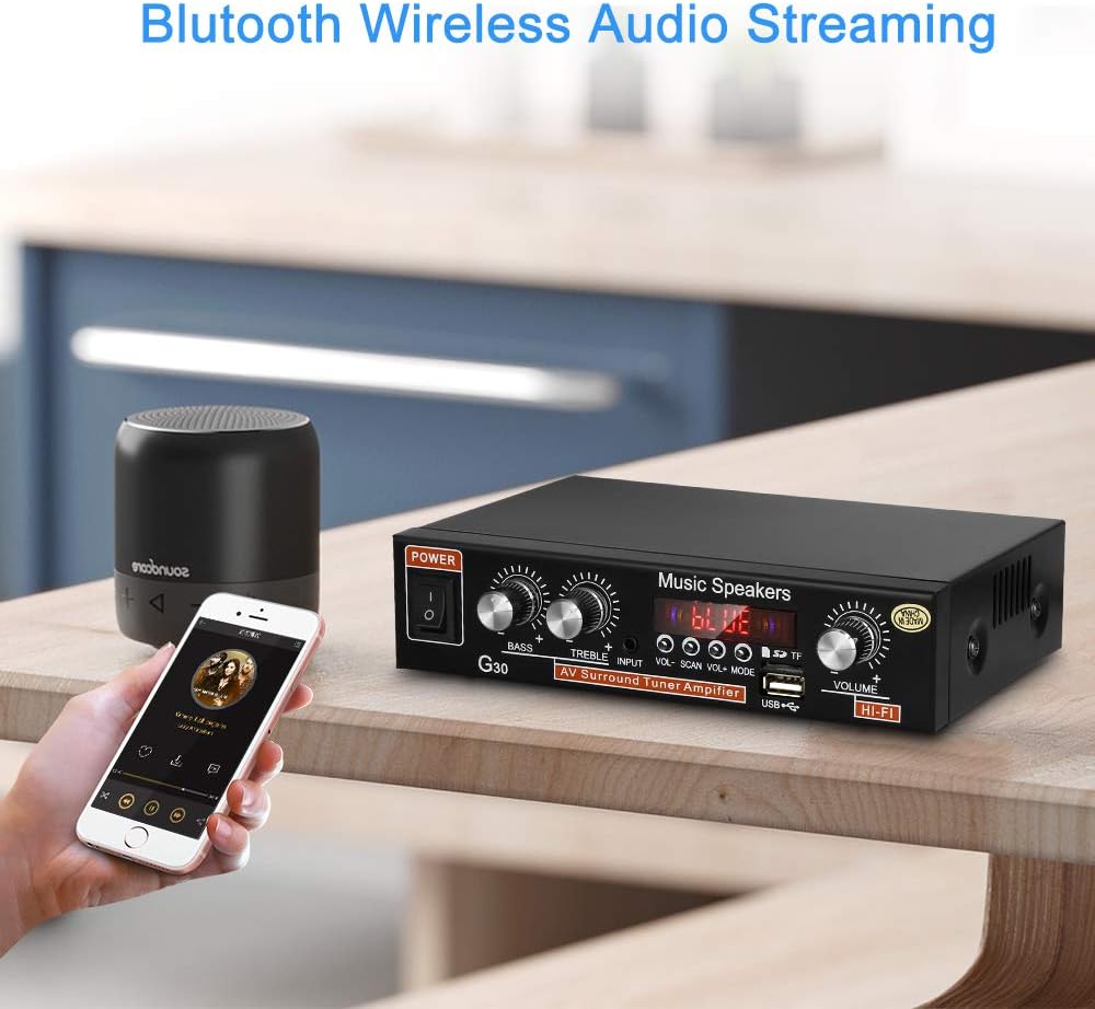 2 x 45W Mini Hi-Fi Amplifier Dual Channel Stereo with Bass and Treble Control G7330