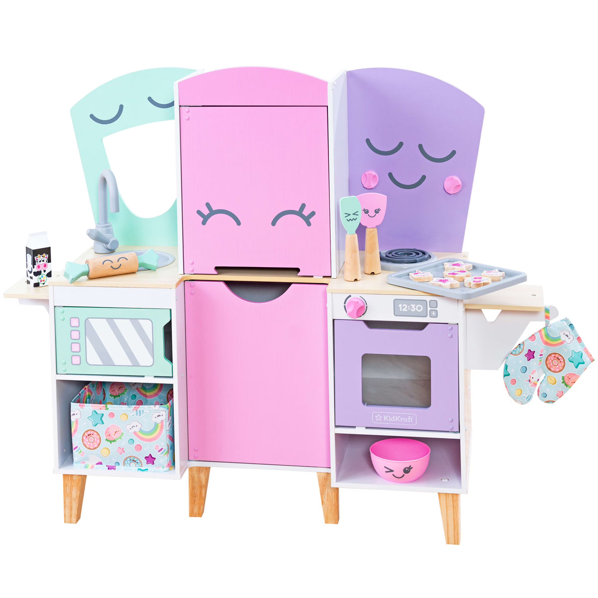 Wooden Play Kitchen with 14 Play Pieces V551208