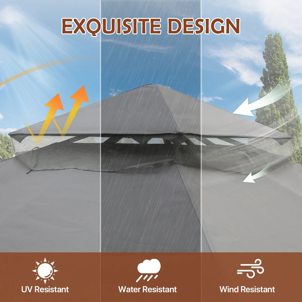 13x11 Patio Gazebo with Mosquito Netting, Two-Tier Canopy Tent L2758