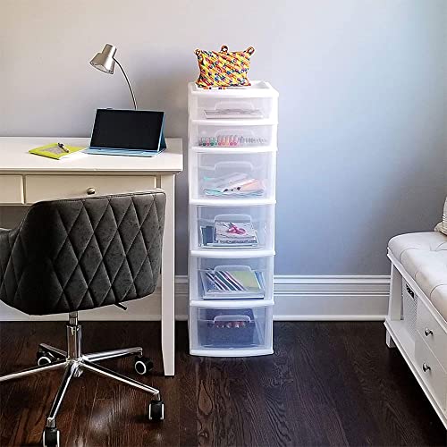 White 6-Tier Clear Plastic Storage Drawer Tower E150