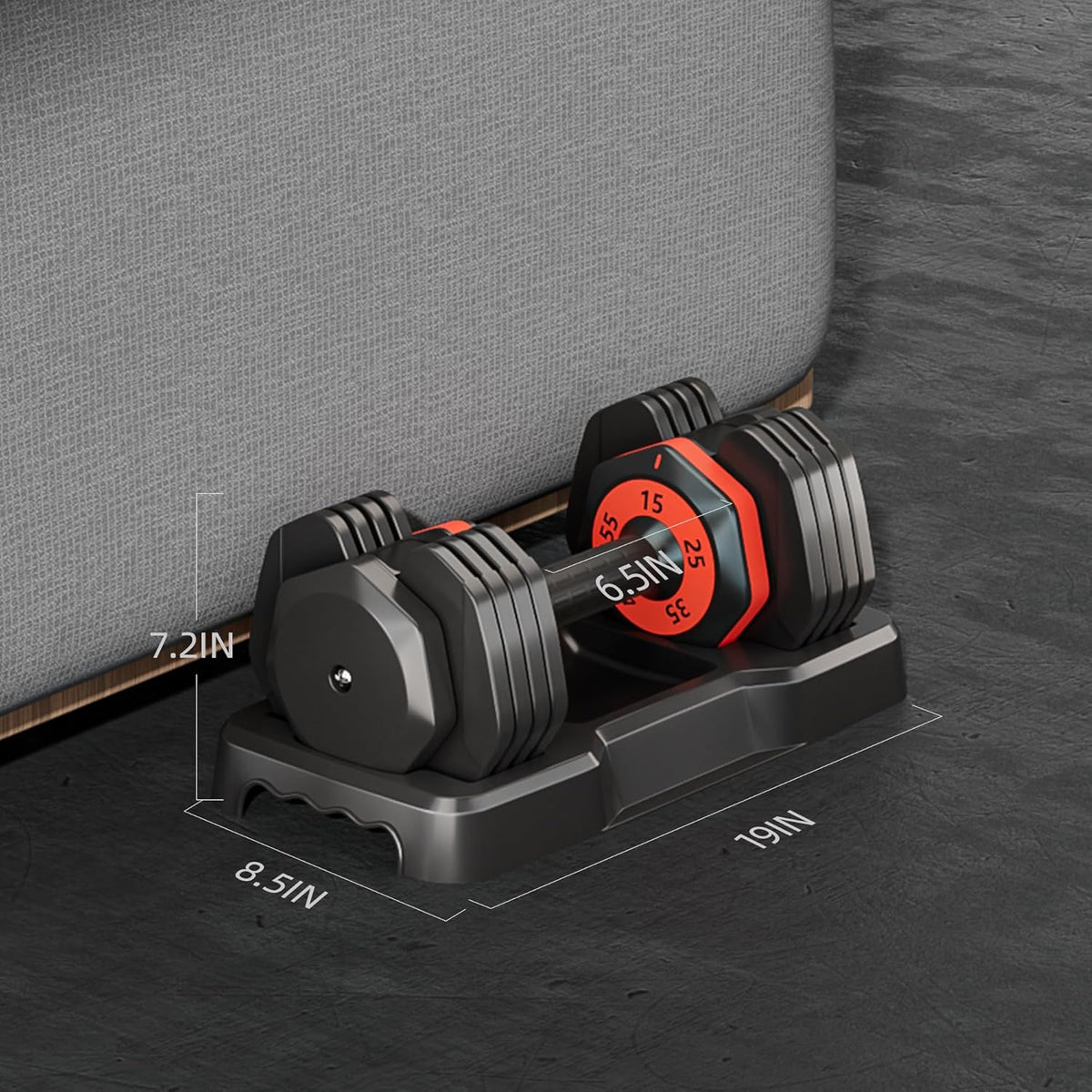 55LB 5 in 1 Single Adjustable Dumbbell with Anti-Slip Metal Handle, Black B943369