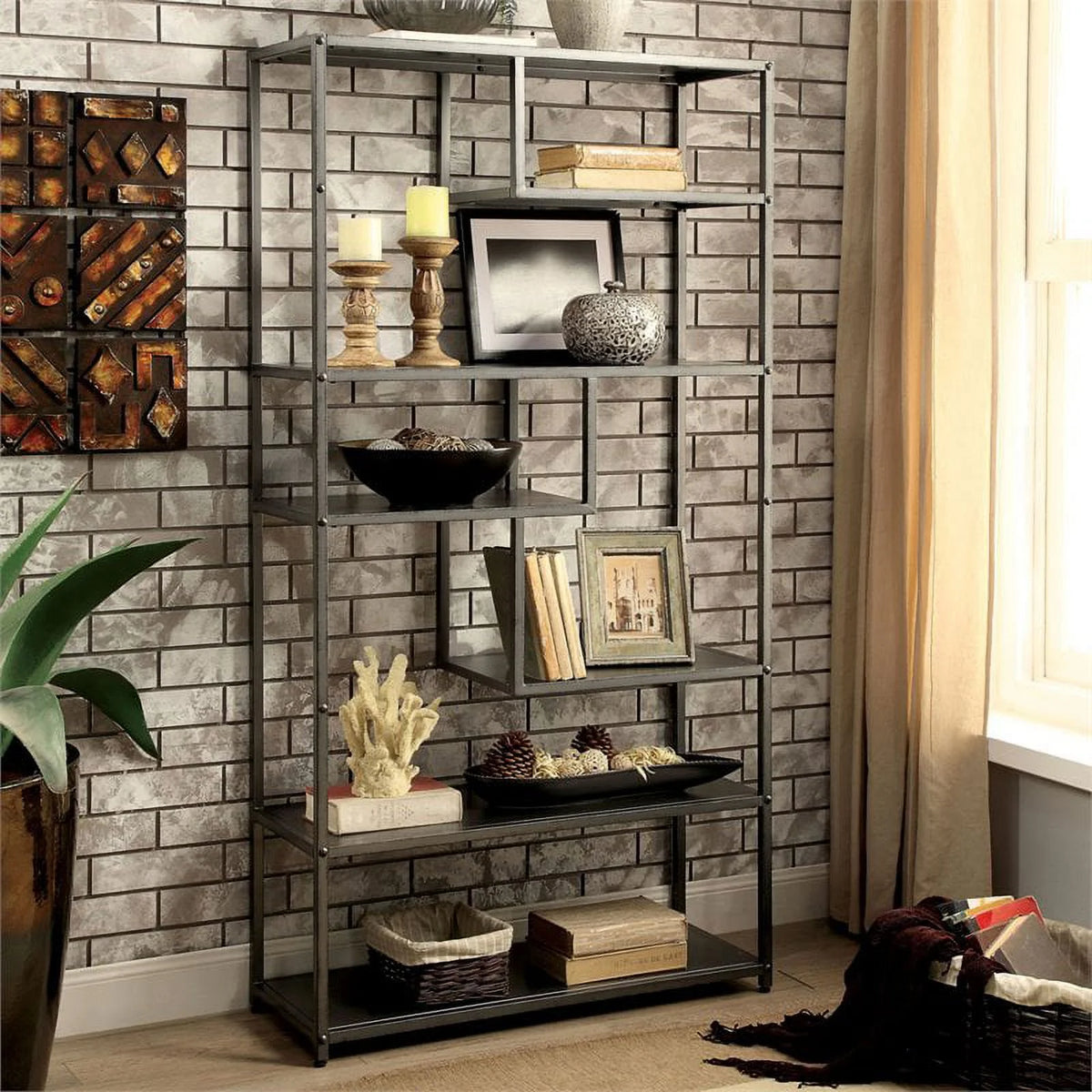 Industrial Metal 6-Shelf Bookcase M21022