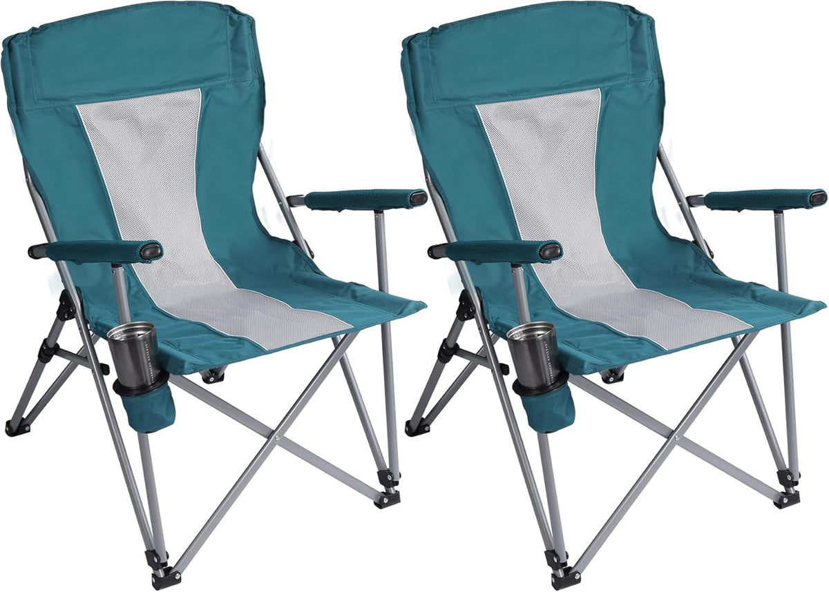 Oversized Folding Camping Chairs with Hard Armrests and Cup Holder N87000