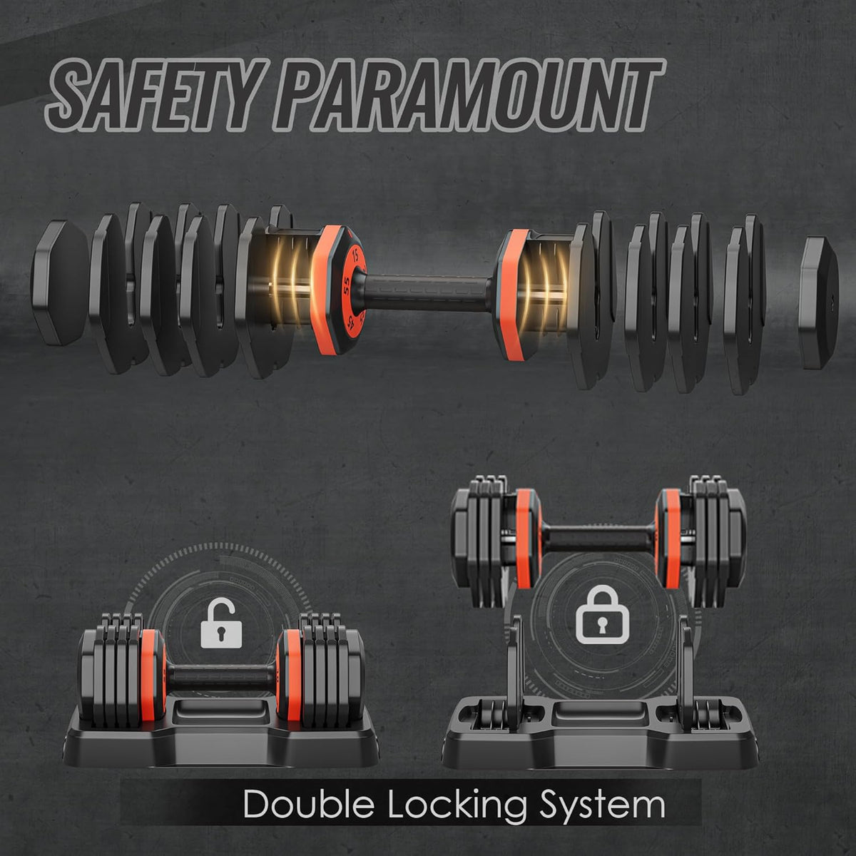 55LB 5 in 1 Single Adjustable Dumbbell with Anti-Slip Metal Handle, Black B943369