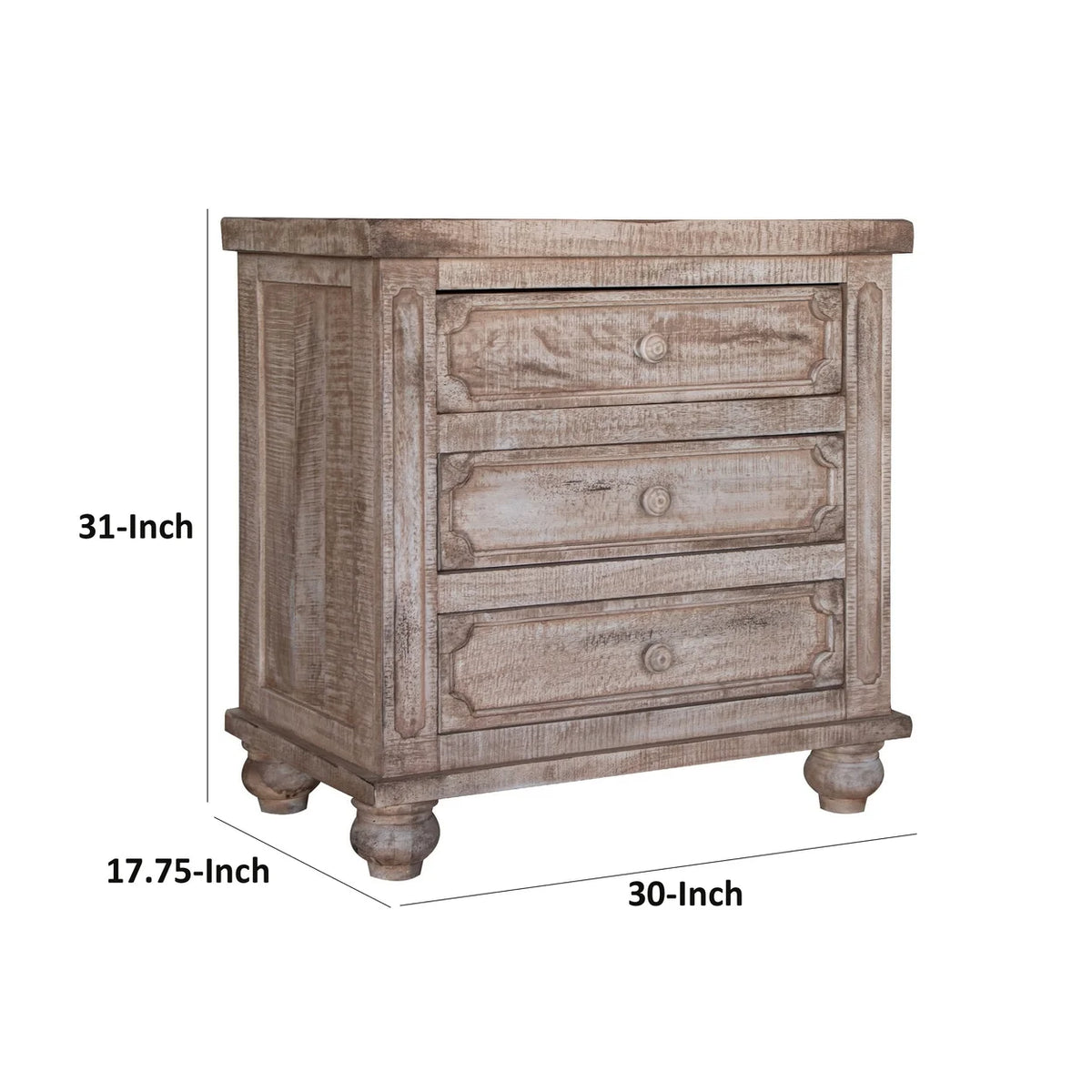 31 Inch Mango Wood 3 Drawer Nightstand J5562