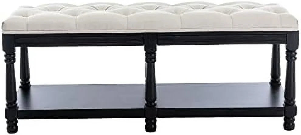 Beige Fabric Upholstered Bench with Ring Pull T346236