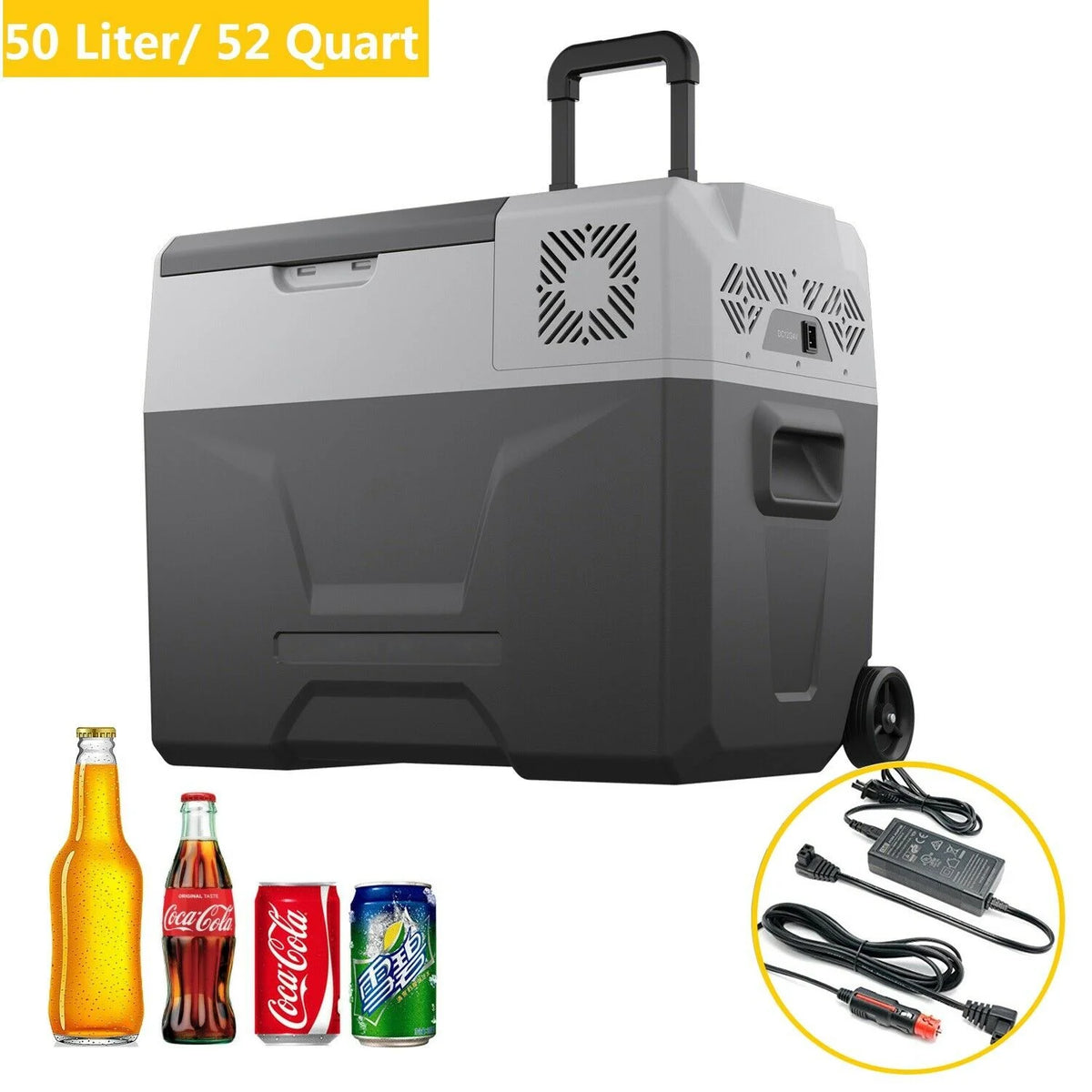 50L Portable Car Refrigerator 52 Quart Compact RV Fridge Mini Electric Freezer 12/24V DC & 110-240V AC Vehicle Truck Boat Cooler I195113