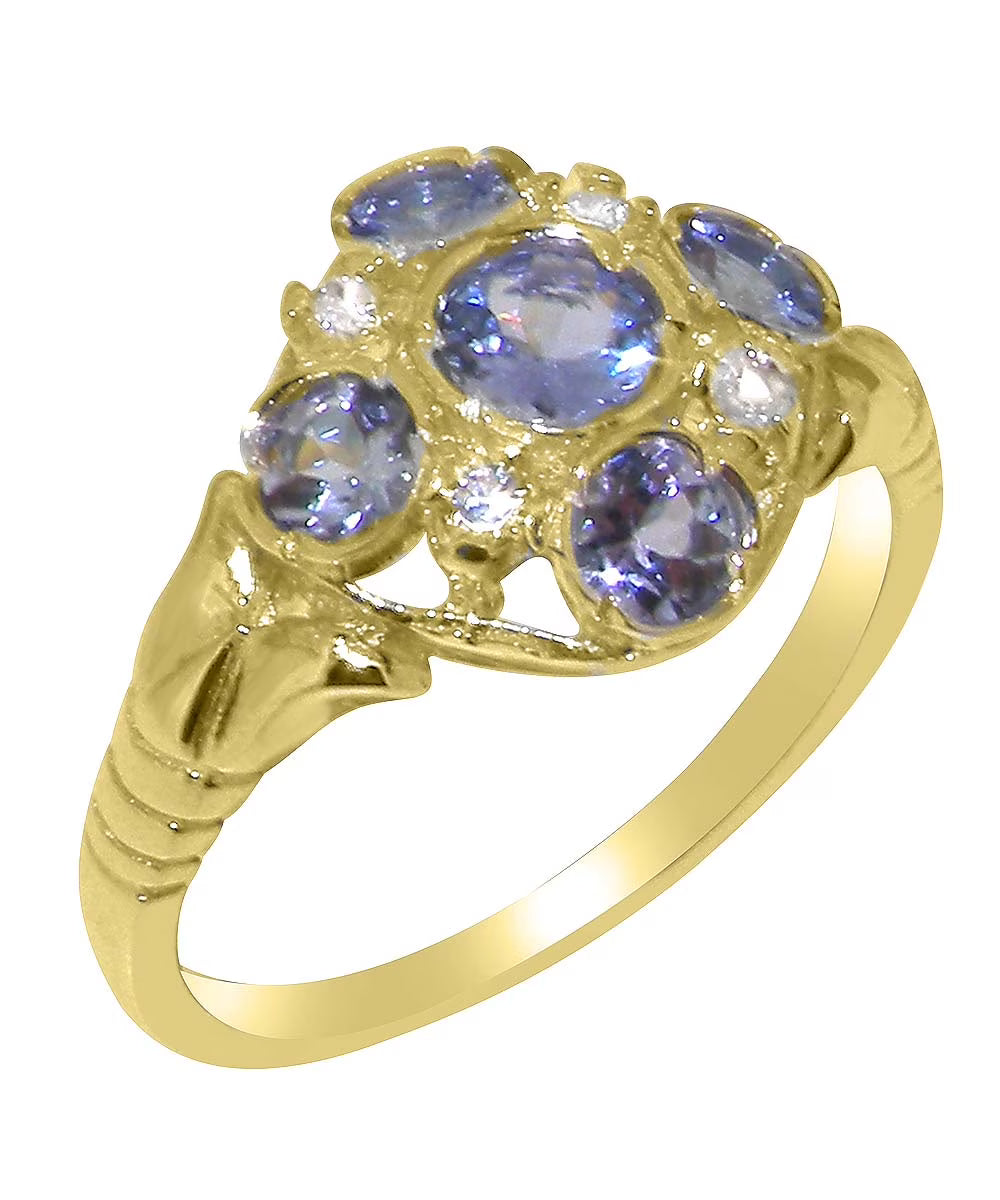 9k Yellow Gold Tanzanite Diamond Statement Ring N52430