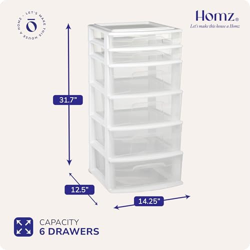 White 6-Tier Clear Plastic Storage Drawer Tower E150