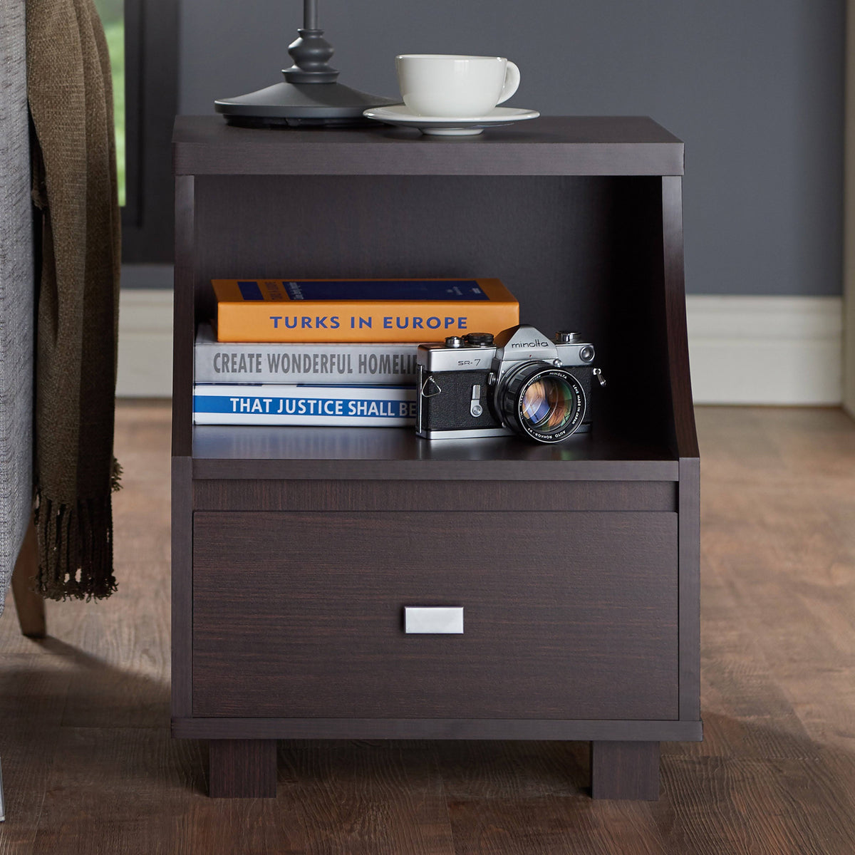 Modern Walnut 1-Drawer Storage End Table R5705
