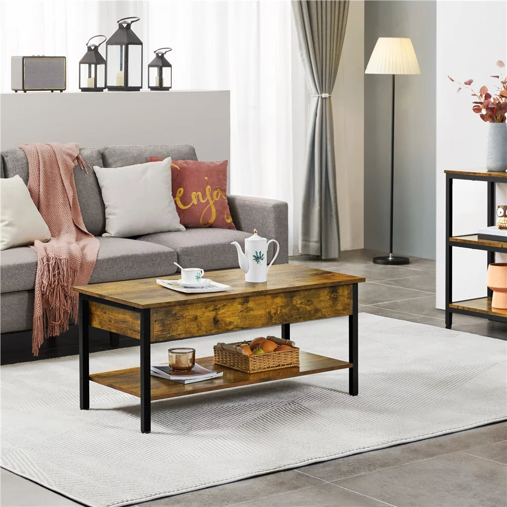 Rustic Brown Wood Lift Top Coffee Table with Hidden Compartment Q78737