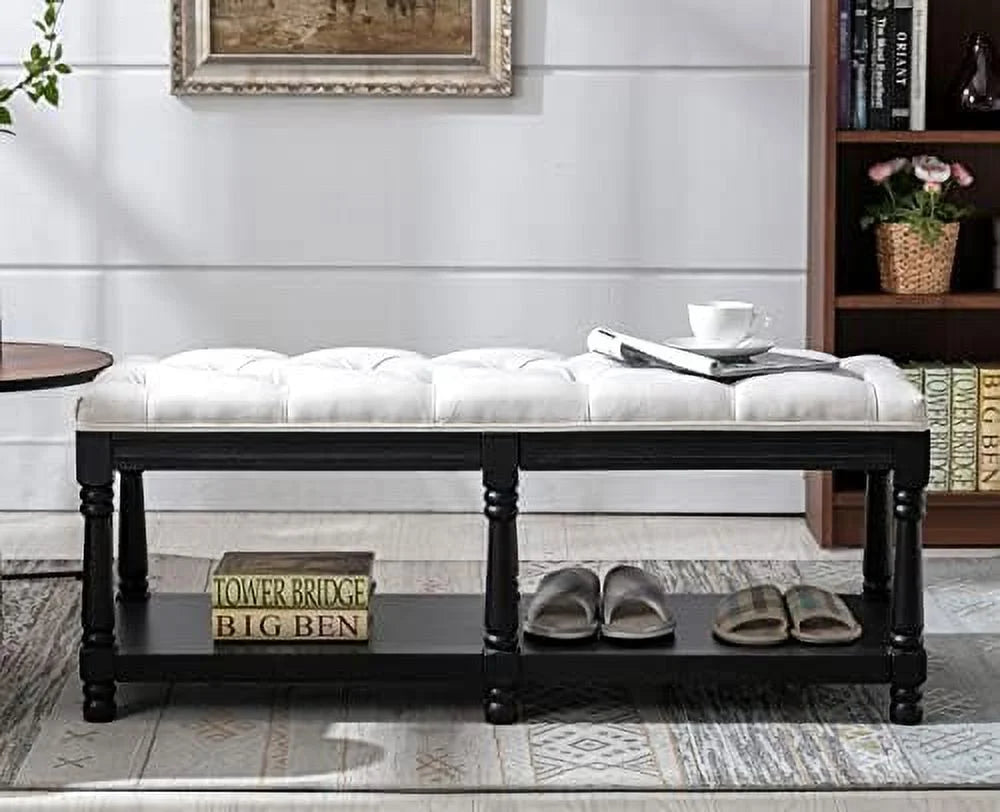 Beige Fabric Upholstered Bench with Ring Pull T346236