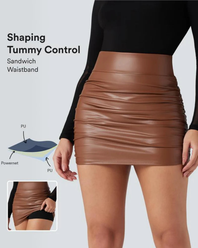 High Waisted Tummy Control Ruched Fleece Mini Skirt D7037