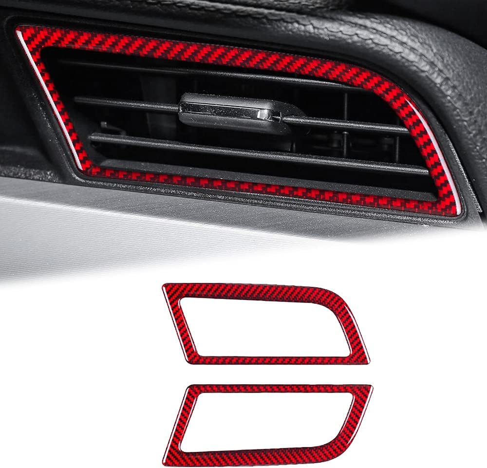 Carbon Fiber Side Air Conditioner Outlet Trim Cover for Ford Mustang 2015-2021 (2PCS Red) T7517