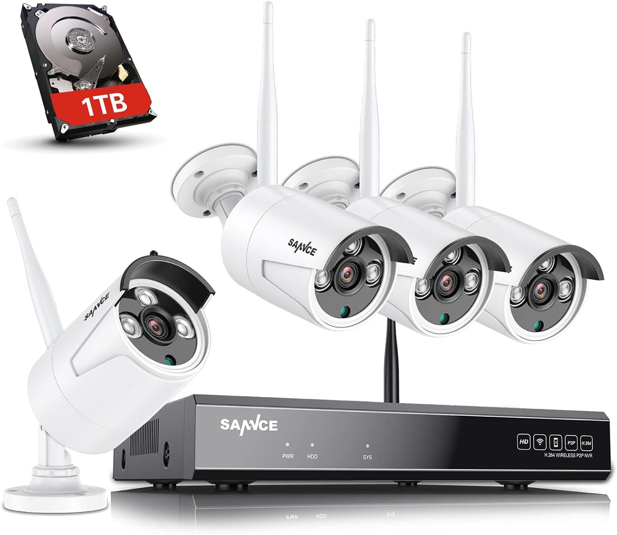3MP Wireless Security Camera System, 8CH NVR, 4Pcs WiFi Cameras, 1TB Hard Drive D936