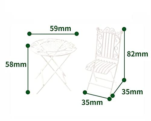 Miniature Bistro Table & Chairs Set Metal 1:12 Scale White Furniture Z33287