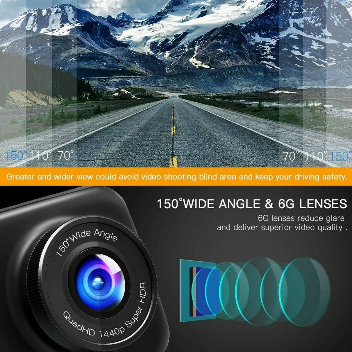 1440p 1080p Dual Dash Cam FHD Front and Rear Camera D2276