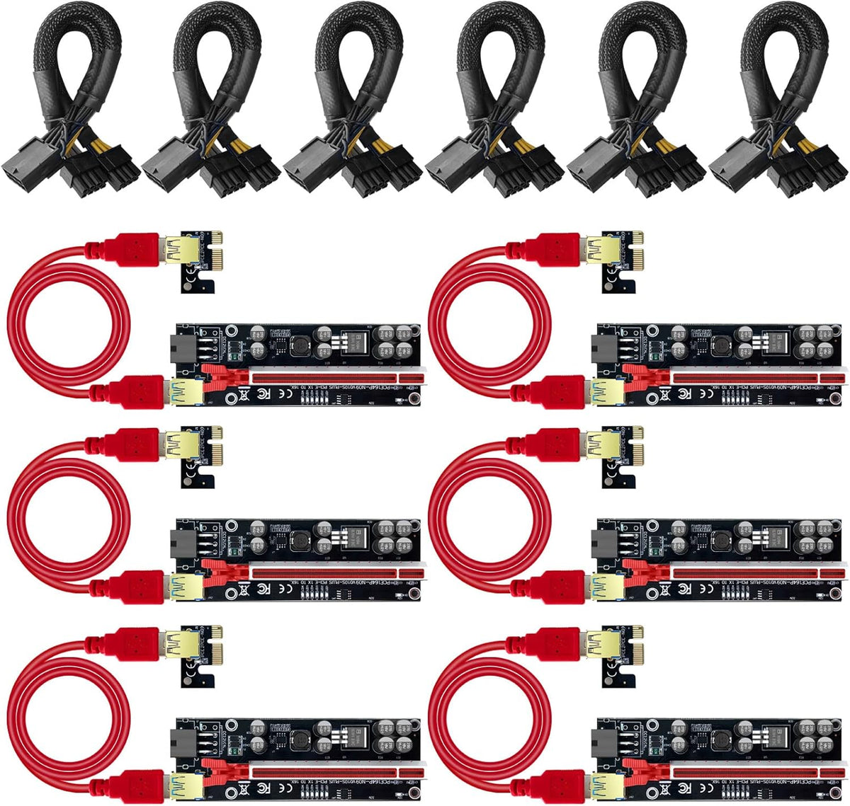 12Pcs PCI-E Riser and 16AWG PCIE Splitter Set F675