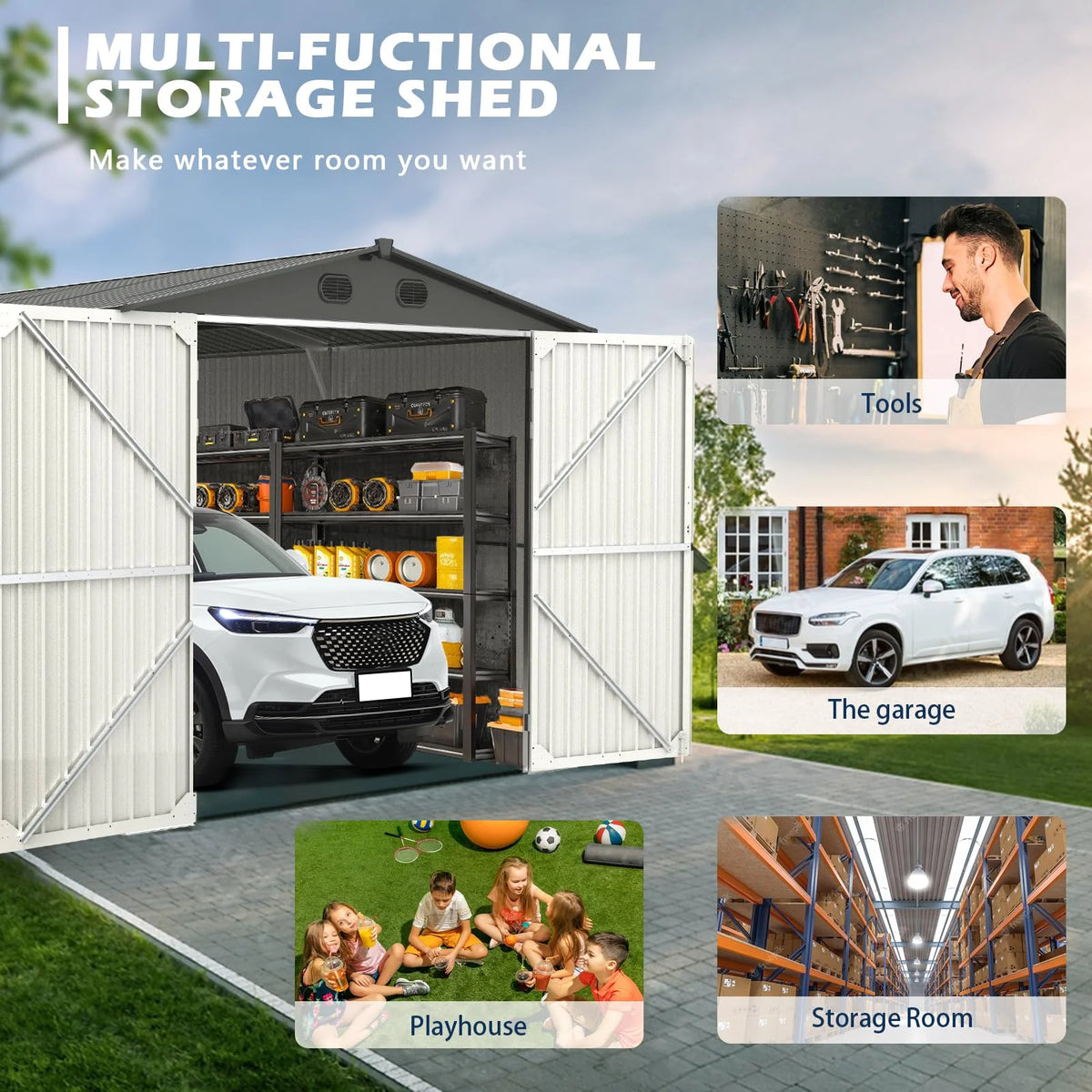 20x13 ft Metal Garage Shed with 2 Doors and 4 Vents M5652