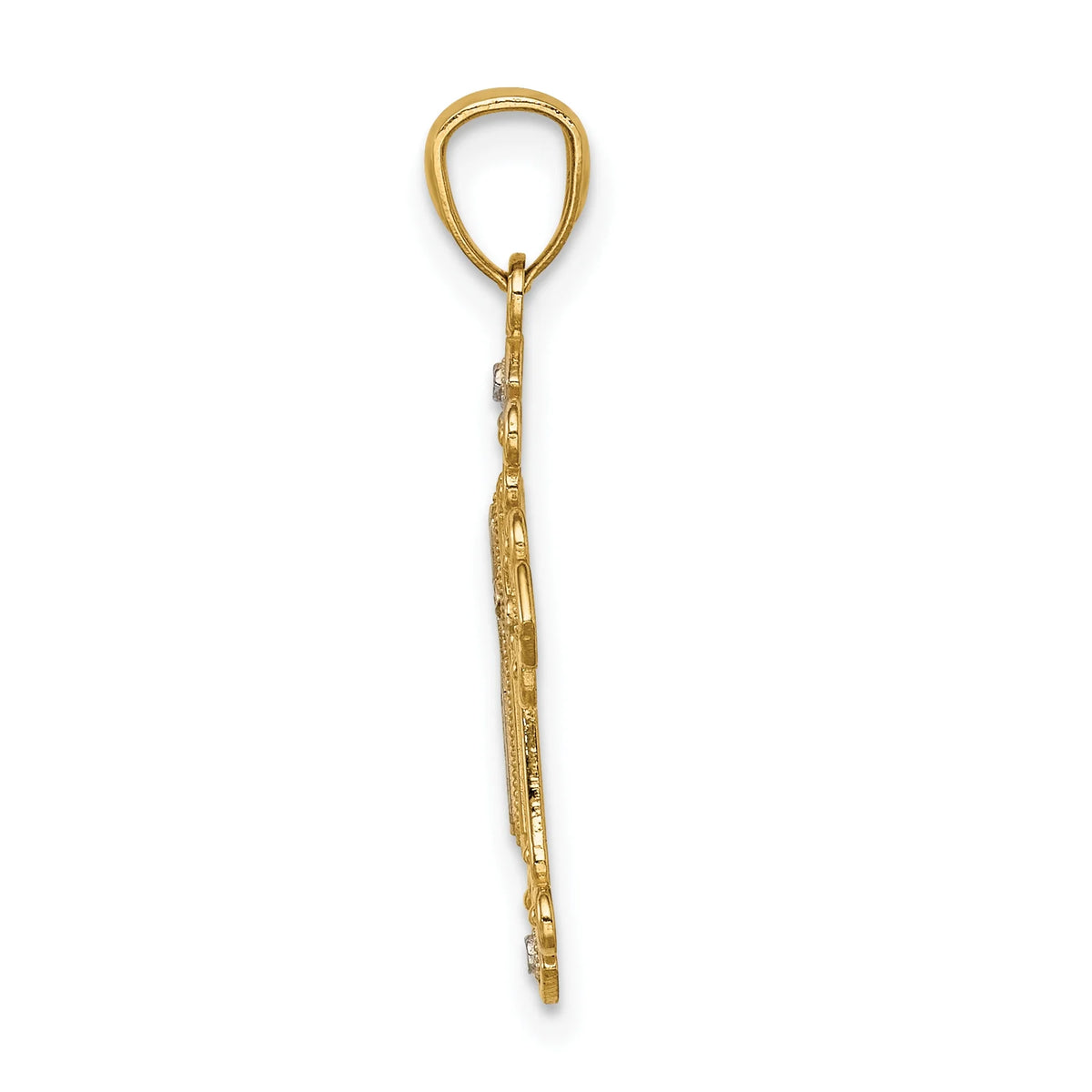 14K Two-Tone Gold Rhodium Plated Diamond Cut Cross Pendant With 14K Yellow Gold Rope Chain 20" R25529