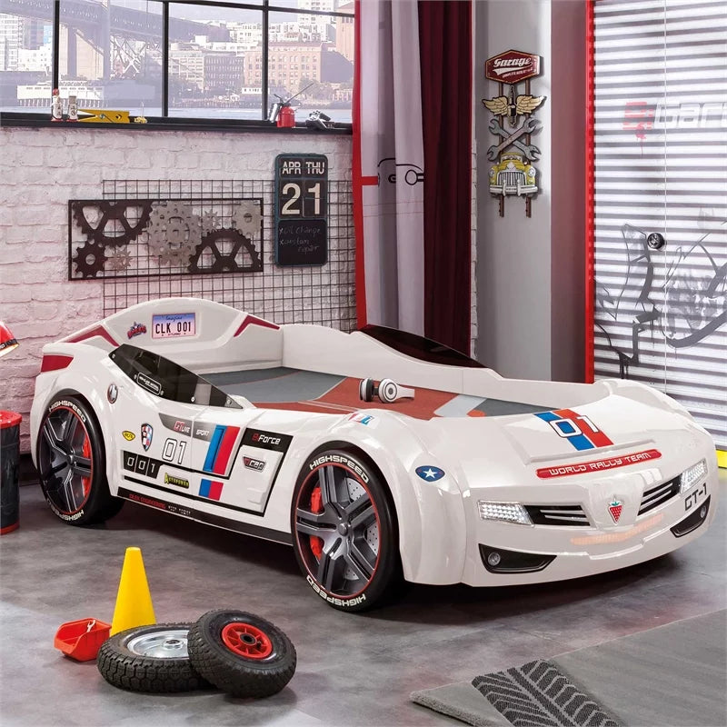 White Wood Twin Race Car Bed T126189