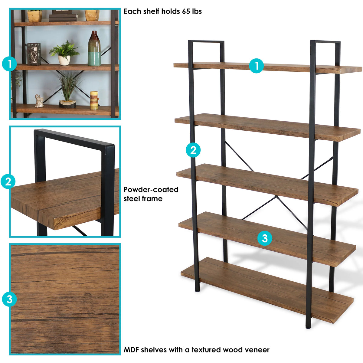 5 Shelf Wood Veneer Bookshelf H438