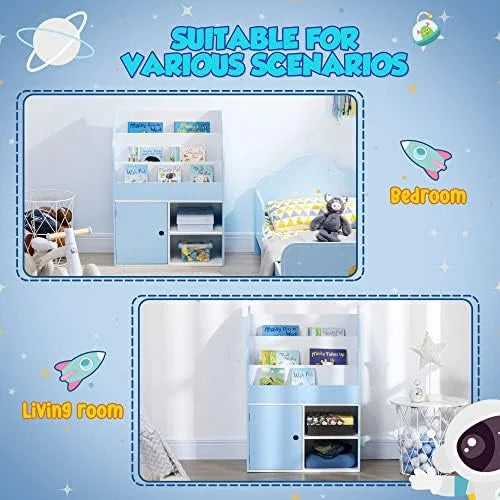 Blue Bookshelf with Cabinet J410
