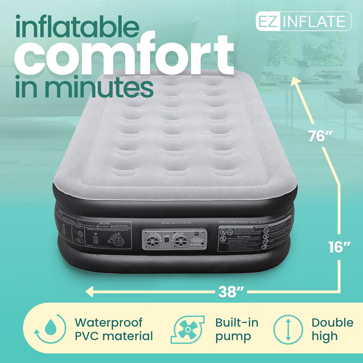 Twin Size Double-High Inflatable Air Mattress with Built in Pump X96636