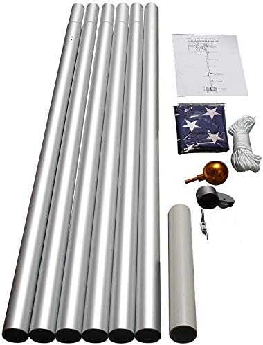 25 FT Heavy Duty Residential Flag Pole Complete Set with Sewn Stars and Stripes 4x6 FT Nylon Flag B589234